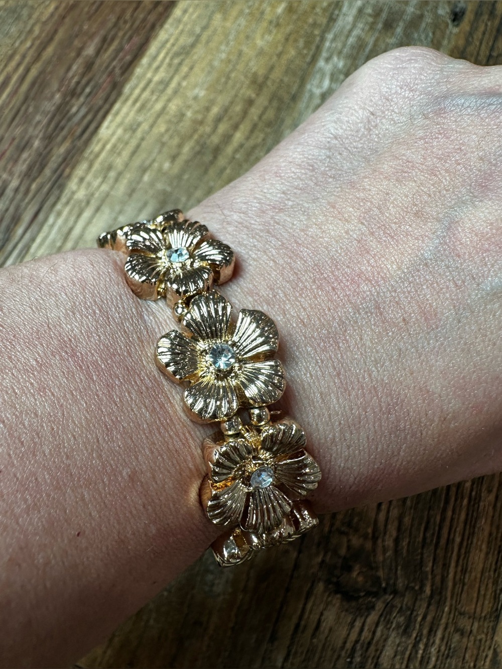 Gold Floral Crystal Bracelet - Women's Jewelry